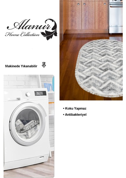 Dijital Mutfak Halısı Star Pamuk Kaymaz Taban Saçaklı Oval Iskandinav Renata Antrasit modelleri