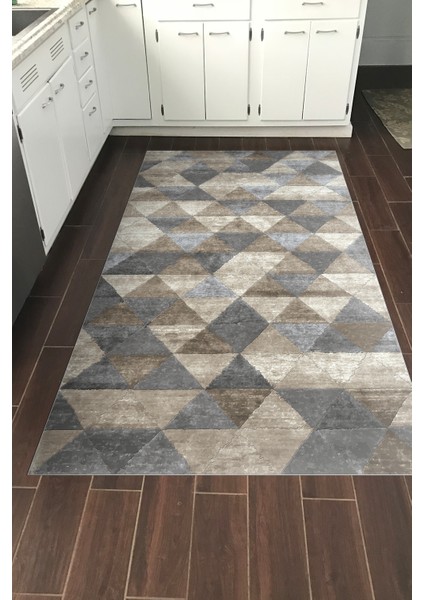 Dijital Mutfak Halısı Star Pamuk Kaymaz Taban Iskandinav Kitty Bej