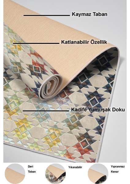 Dijital Mutfak Halısı Yıldız Deri Kaymaz Taban Modern Cyan Renkli indirimleri