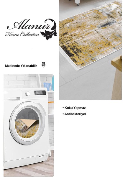 Dijital Mutfak Halısı Yıldız Deri Kaymaz Taban Saçaklı Modern Landen Hardal modelleri