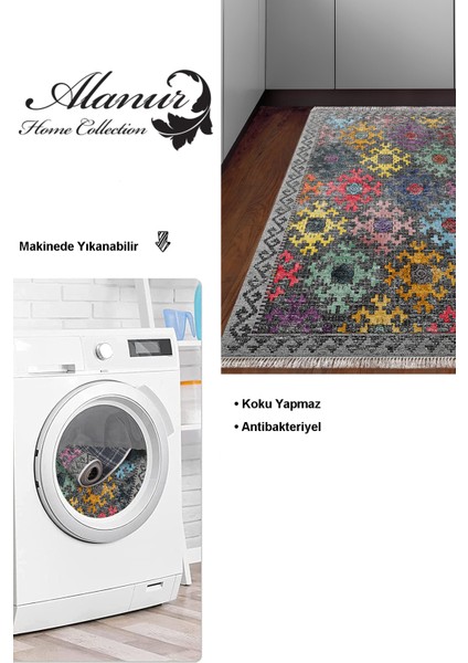 Dijital Mutfak Halısı Star Pamuk Kaymaz Taban Saçaklı Iskandinav Leesa Renkli modelleri