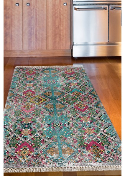 Dijital Mutfak Halısı Star Pamuk Kaymaz Taban Saçaklı Iskandinav Keona Renkli