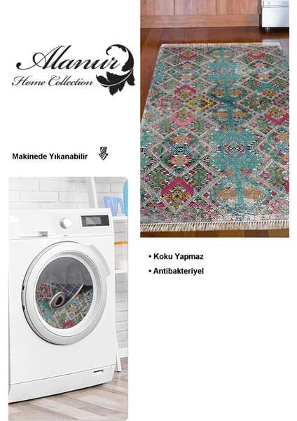 Dijital Mutfak Halısı Star Pamuk Kaymaz Taban Saçaklı Iskandinav Keona Renkli modelleri