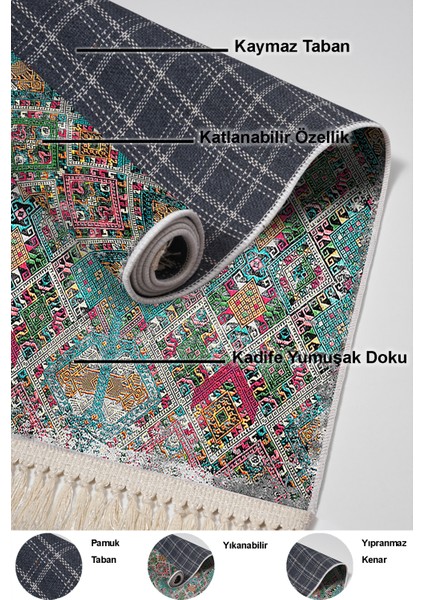 Dijital Mutfak Halısı Star Pamuk Kaymaz Taban Saçaklı Iskandinav Keona Renkli indirimleri