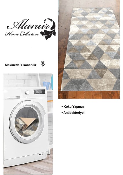 Dijital Mutfak Halısı Yıldız Deri Kaymaz Taban Iskandinav Kitty Bej