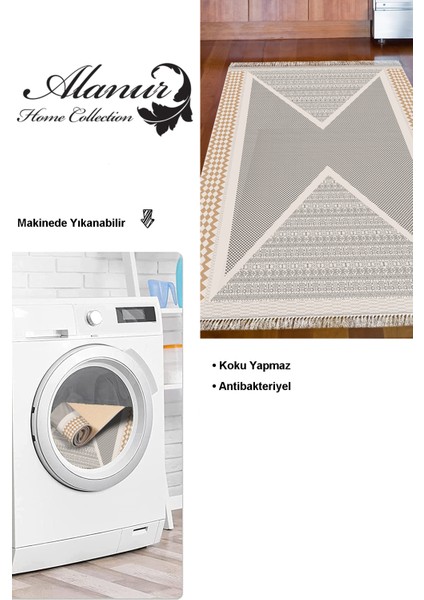Dijital Mutfak Halısı Yıldız Deri Kaymaz Taban Saçaklı Modern Leila Krem modelleri