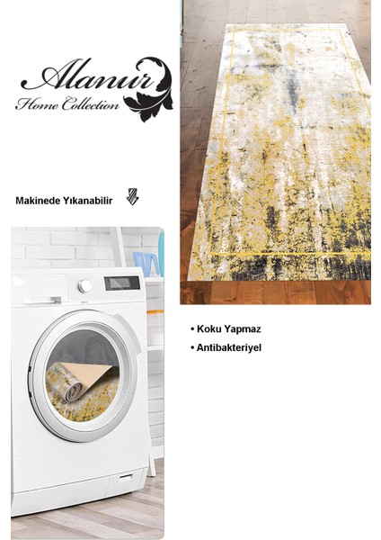 Dijital Mutfak Halısı Yıldız Deri Kaymaz Taban Modern Landen Hardal modelleri