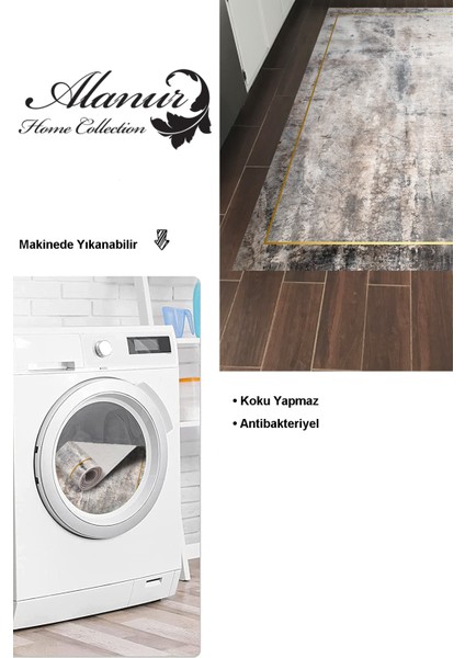 Dijital Mutfak Halısı Trend Keçe Kaymaz Taban Modern Landen Gri