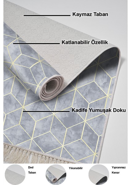 Dijital Mutfak Halısı Trend Keçe Kaymaz Taban Saçaklı Modern Hope Mavi
