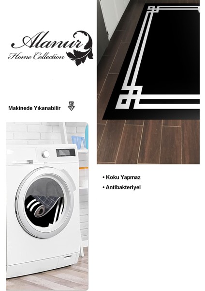 Dijital Mutfak Halısı Star Pamuk Kaymaz Taban Modern Jaz Siyah modelleri