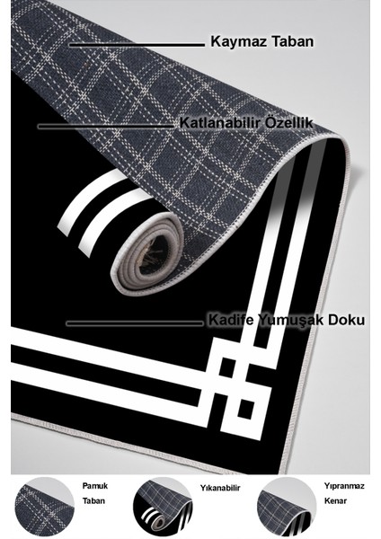 Dijital Mutfak Halısı Star Pamuk Kaymaz Taban Modern Jaz Siyah indirimleri