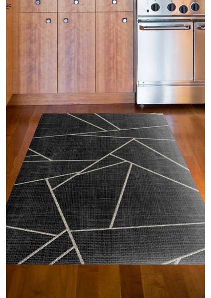 Dijital Mutfak Halısı Trend Keçe Kaymaz Taban Modern Shavonne Siyah
