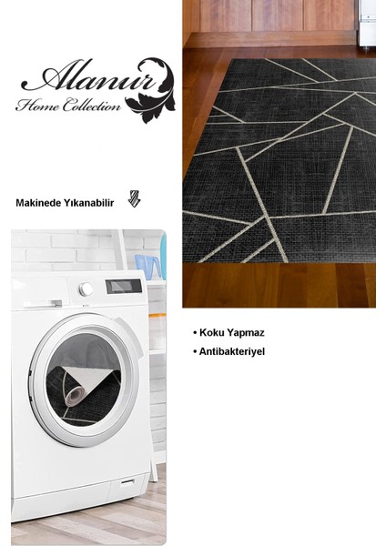 Dijital Mutfak Halısı Trend Keçe Kaymaz Taban Modern Shavonne Siyah modelleri