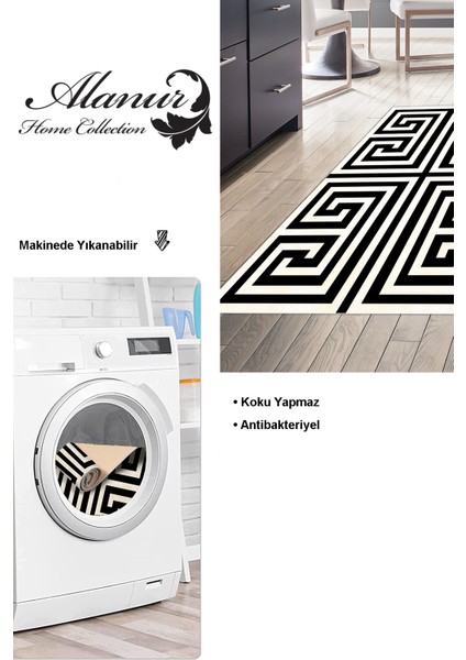 Dijital Mutfak Halısı Yıldız Deri Kaymaz Taban Modern Jem Siyah modelleri