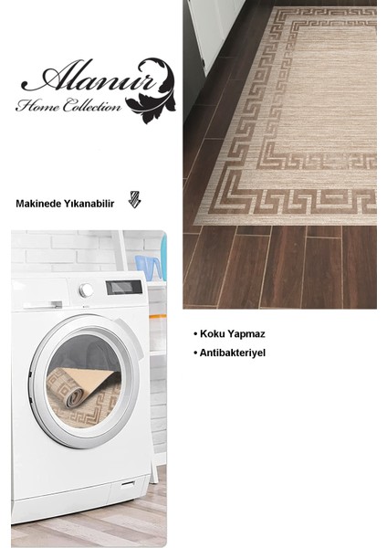 Dijital Mutfak Halısı Yıldız Deri Kaymaz Taban Modern Dorothea Bej