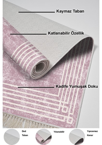 Dijital Mutfak Halısı Trend Keçe Kaymaz Taban Saçaklı Modern Shelbi Pudra