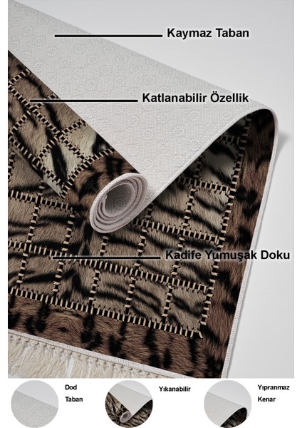 Dijital Mutfak Halısı Trend Keçe Kaymaz Taban Saçaklı Modern Joelle Kahve