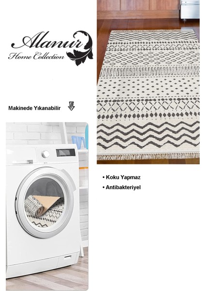 Dijital Mutfak Halısı Yıldız Deri Kaymaz Taban Saçaklı Iskandinav Cade Bej modelleri