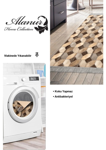 Dijital Mutfak Halısı Yıldız Deri Kaymaz Taban Saçaklı Modern Tanya Kahve modelleri