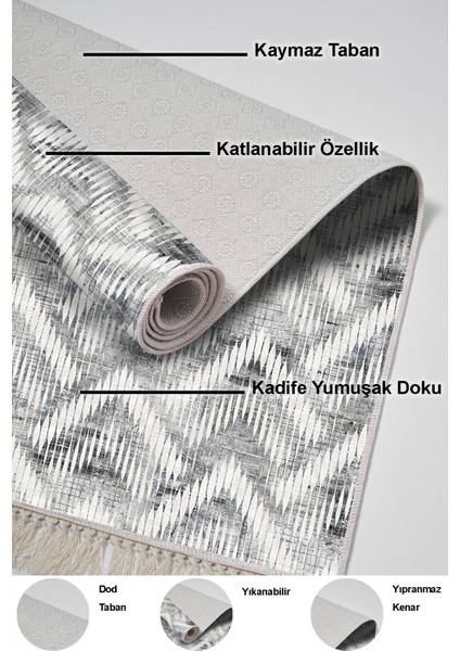 Dijital Mutfak Halısı Trend Keçe Kaymaz Taban Saçaklı Iskandinav Renata Antrasit