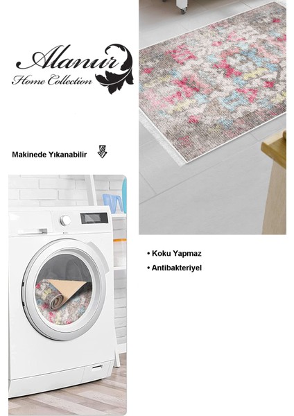 Dijital Mutfak Halısı Yıldız Deri Kaymaz Taban Saçaklı Modern Gertie Renkli