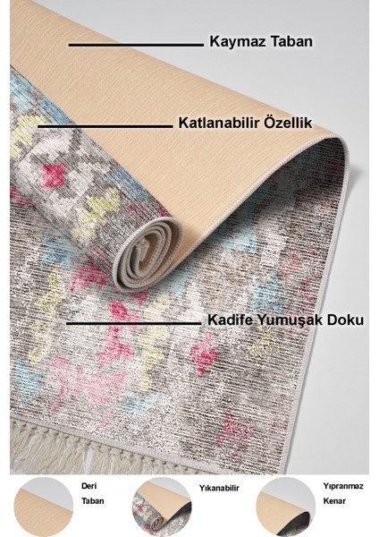 Dijital Mutfak Halısı Yıldız Deri Kaymaz Taban Saçaklı Modern Gertie Renkli