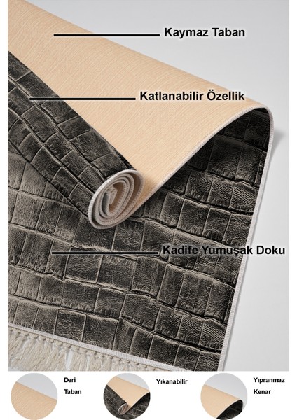 Dijital Mutfak Halısı Yıldız Deri Kaymaz Taban Saçaklı Modern Blaithin Bej