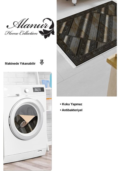 Dijital Mutfak Halısı Yıldız Deri Kaymaz Taban Saçaklı Modern Jonna Kahve modelleri