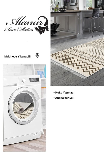 Dijital Mutfak Halısı Trend Keçe Kaymaz Taban Saçaklı Iskandinav Cade Kahve modelleri