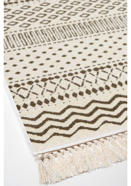 Dijital Mutfak Halısı Trend Keçe Kaymaz Taban Saçaklı Iskandinav Cade Kahve fırsatları