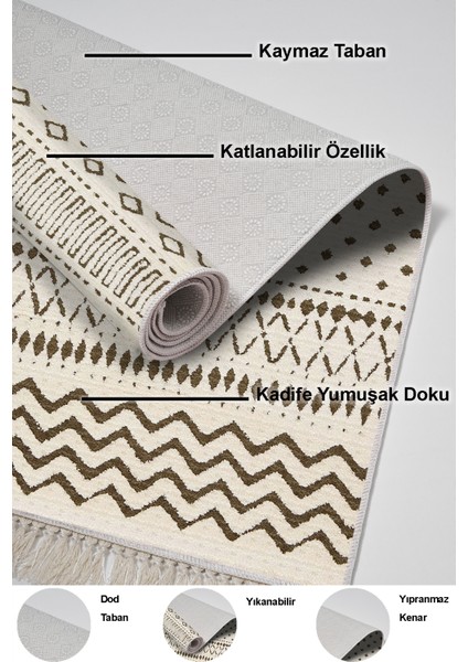 Dijital Mutfak Halısı Trend Keçe Kaymaz Taban Saçaklı Iskandinav Cade Kahve indirimleri