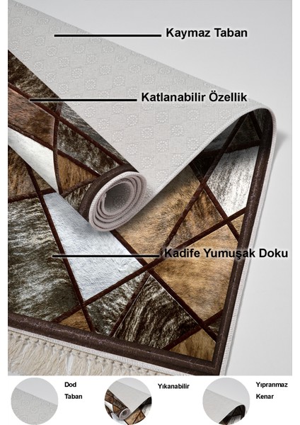 Dijital Mutfak Halısı Trend Keçe Kaymaz Taban Saçaklı Modern Janice Gri Kahve
