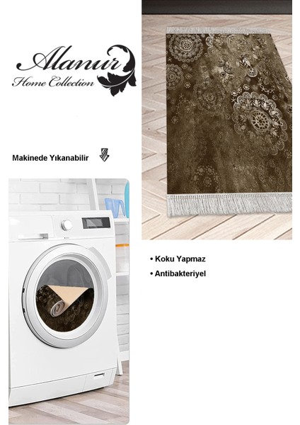 Dijital Mutfak Halısı Yıldız Deri Kaymaz Taban Saçaklı Modern Aubree Kahve modelleri
