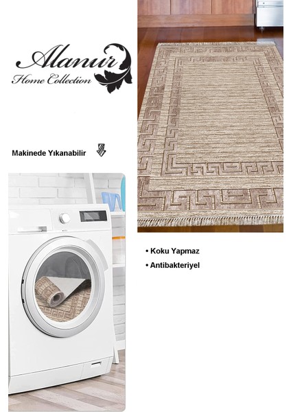 Dijital Mutfak Halısı Trend Keçe Kaymaz Taban Saçaklı Modern Dorothea Kahve modelleri