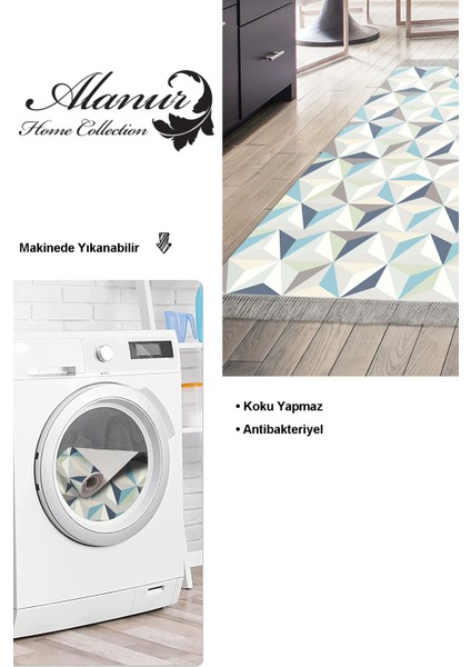 Dijital Mutfak Halısı Trend Keçe Kaymaz Taban Saçaklı Modern Elyta Renkli