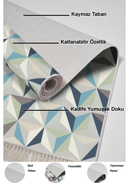 Dijital Mutfak Halısı Trend Keçe Kaymaz Taban Saçaklı Modern Elyta Renkli