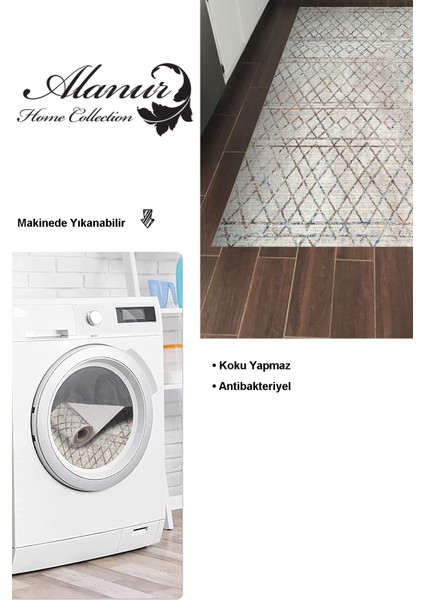 Dijital Mutfak Halısı Trend Keçe Kaymaz Taban Iskandinav Nydia Bej modelleri