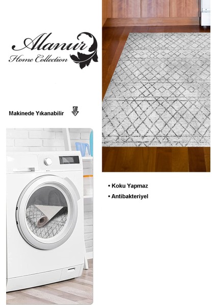 Dijital Mutfak Halısı Trend Keçe Kaymaz Taban Iskandinav Nydia Gri