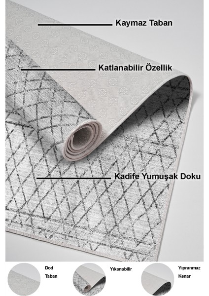 Dijital Mutfak Halısı Trend Keçe Kaymaz Taban Iskandinav Nydia Gri