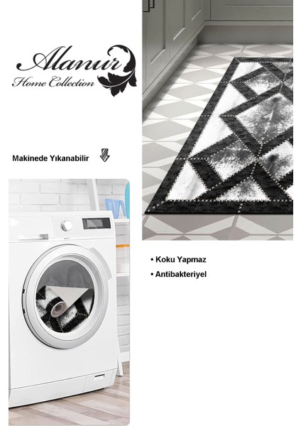 Dijital Mutfak Halısı Trend Keçe Kaymaz Taban Modern Posy Gri modelleri