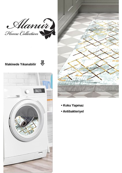 Dijital Mutfak Halısı Star Pamuk Kaymaz Taban Saçaklı Modern Brooklyn Gri modelleri