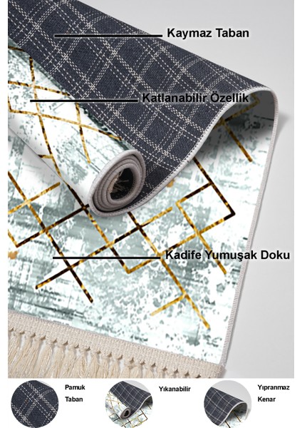 Dijital Mutfak Halısı Star Pamuk Kaymaz Taban Saçaklı Modern Brooklyn Gri indirimleri