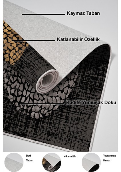 Dijital Mutfak Halısı Trend Keçe Kaymaz Taban Modern Saeran Bej Krem Mavi