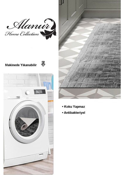 Dijital Mutfak Halısı Trend Keçe Kaymaz Taban Modern Blaithin Gri modelleri