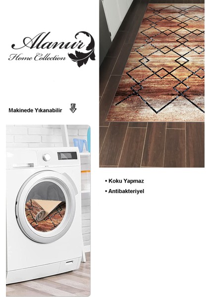 Dijital Mutfak Halısı Yıldız Deri Kaymaz Taban Modern Zanna Kahve modelleri