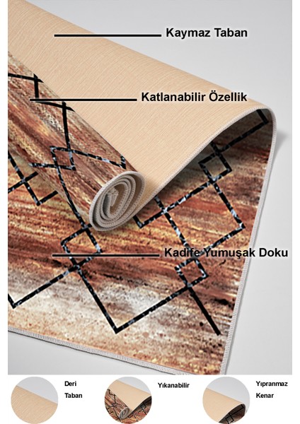 Dijital Mutfak Halısı Yıldız Deri Kaymaz Taban Modern Zanna Kahve indirimleri