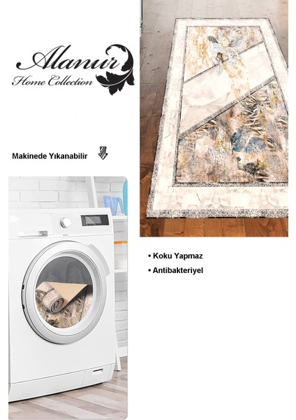 Dijital Mutfak Halısı Yıldız Deri Kaymaz Taban Modern Kristalena Bej