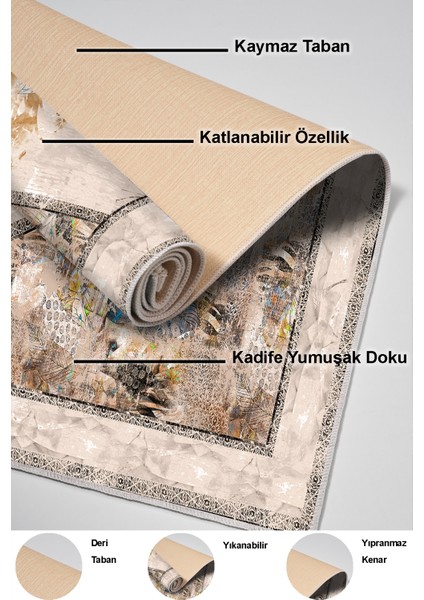 Dijital Mutfak Halısı Yıldız Deri Kaymaz Taban Modern Kristalena Bej