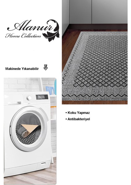 Dijital Mutfak Halısı Yıldız Deri Kaymaz Taban Modern Christie Gri
