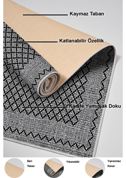 Dijital Mutfak Halısı Yıldız Deri Kaymaz Taban Modern Christie Gri